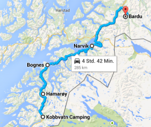 Kobbvatn - Hamarøy - Bognes - Narvik - Bardu